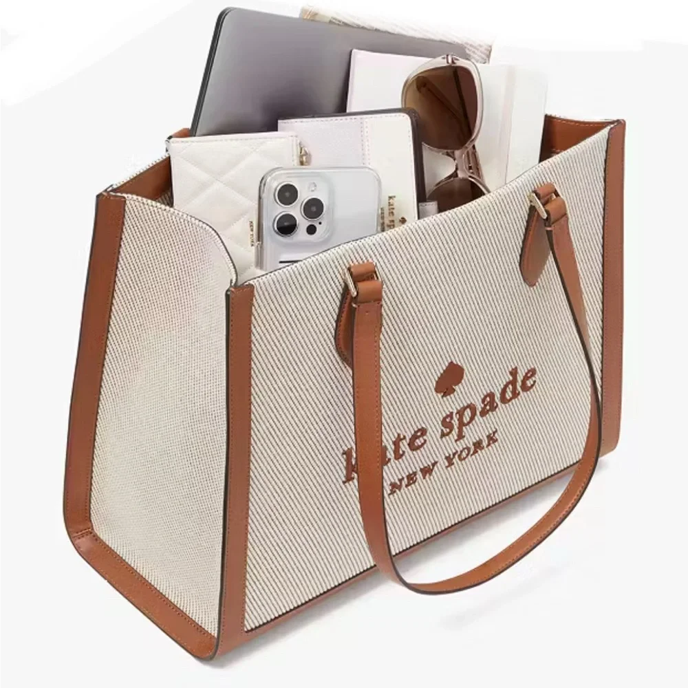 Kate Spade Ellie Large Tote Bag ~ Canvas & Leather Logo Satchel Handbag Purse - Picture 5 of 8